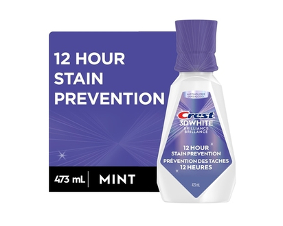 Crest 3D White Brilliance Stain Prevention Mouthwash / Rinse- 12-Hour Stain Prevention, Alcohol Free - 473.0 ML