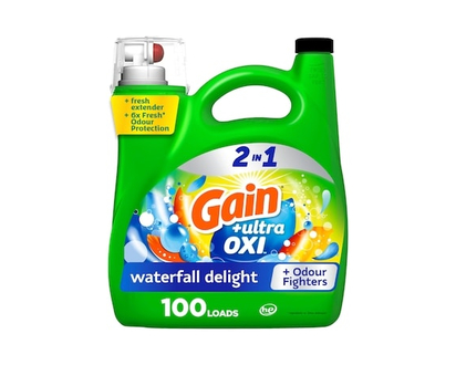 Gain Ultra Oxi Liquid Laundry Detergent, Waterfall Delight Scent, 100 loads, Laundry Detergent Liquid Soap, HE compatible - 4.25 L