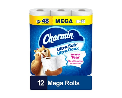 Charmin Toilet Paper Ultra Soft, 12 Mega Rolls, 2-ply Bath Tissue - 12.0 EA