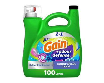 Gain Odour Defense Liquid Laundry Detergent, Super Fresh Blast Scent, 100 loads, 2 in 1, Laundry Detergent Liquid Soap, HE compatible - 4.25 L