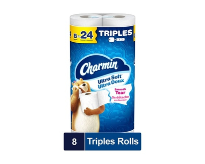 Charmin Toilet Paper Ultra Soft, 8 Triple Rolls, 2-ply Bath Tissue - 8.0 EA
