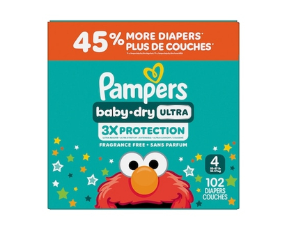 Pampers Couches Baby-Dry Ultra, taille 4 ( à [12 lb à 18 lb]), 102 couches - 102.0 EA