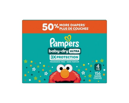 Pampers Baby Dry Ultra Diapers, Size 4 (22-37 lbs), 156 Count, Absorbent Disposable Diapers - 156.0 EA