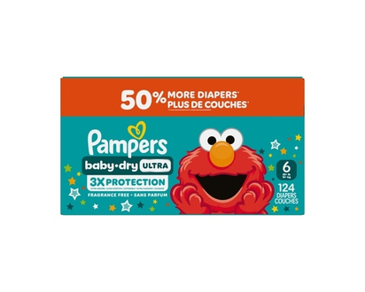 Pampers Baby Dry Ultra Diapers, Size 6, (23-44 lbs), 124 Count,Â Absorbent Disposable Diapers - 124.0 EA