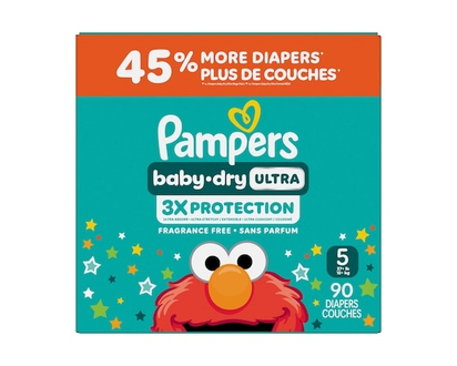 Pampers Baby Dry Ultra Diapers, Size 5 (20-37 lbs), 90 Count, Absorbent Disposable Diapers - 90.0 EA
