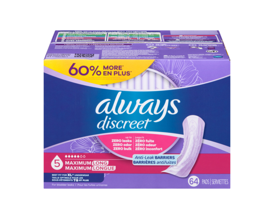 Adult Incontinence Pads For Women, Maximum Absorbency, Long Length, Postpartum Pads, 64 Ct - 64.0 EA
