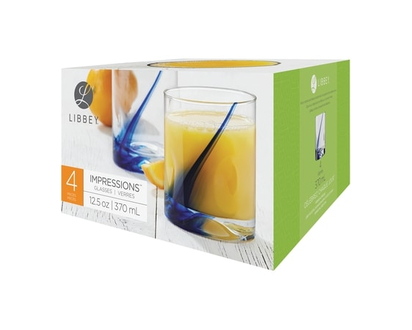 Libbey Impressions, Glasses, Blue Ribbed and Clear, Set of 4 - 1.0 EA