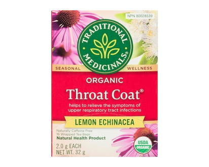 Traditional Medicinals Throat Coat Lemon Echinacea Organic Wrapped Tea Bags - 16.0 EA