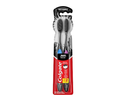 Colgate 360 Charcoal Toothbrush, Adult Soft Toothbrushes - 2 EA