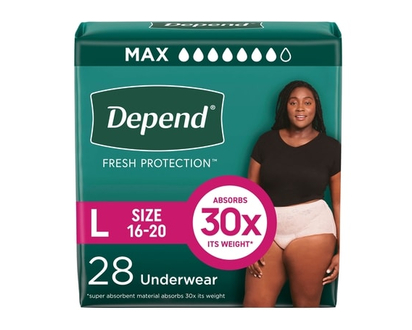 Depends Fresh Protection Adult Incontinence Underwear for Women (Formerly Fit-Flex), Disposable, Maximum, Large, Blush, 28 Count - 28.0 EA