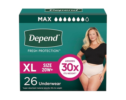 Depends Fresh Protection Adult Incontinence Underwear for Women (Formerly Fit-Flex), Disposable, Maximum, Extra-Large, Blush, 26 Count - 26.0 EA