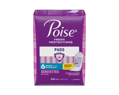 Poise Serviettes Pour Incontinence, Absorption Moyenne, Longueur Ordinaire - 66 CHA