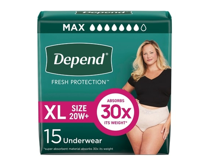 Depend Sous-vêtement d’incontinence Fresh Protection pour femmes, degré d’absorption maximal, TG, couleur rosée - 15 CHA