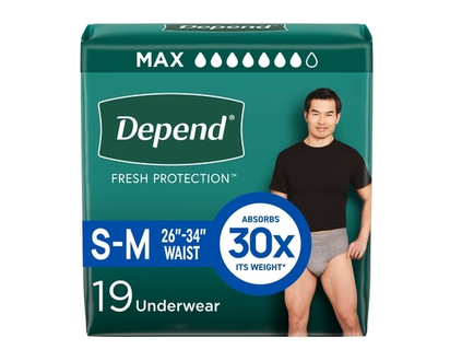 Depend Sous-vêtement d’incontinence Fresh Protection pour hommes, degré d’absorption maximal, P/M, gris, 19 unités - 19 CHA
