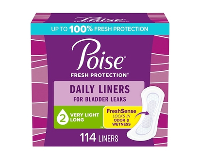 Poise Daily Incontinence Panty Liners, 2 Drop Very Light Absorbency, Long, 114 Count of Pantiliners - 114.0 EA