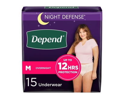 Depends Night Defense Adult Incontinence Underwear for Women, Disposable, Overnight, Medium, Blush, 15 Count (Packaging May Vary) - 15.0 EA