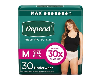Depends Fresh Protection Adult Incontinence Underwear for Women (Formerly Fit-Flex), Disposable, Maximum, Medium, Blush, 30 Count - 30.0 EA