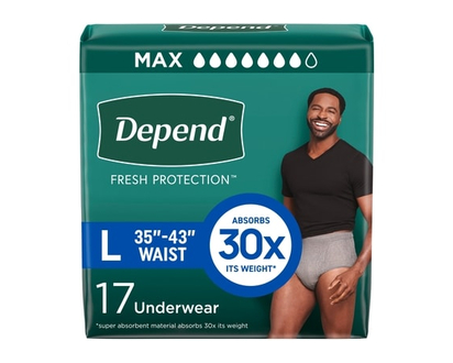 Depend Sous-vêtement d’incontinence Fresh Protection pour hommes, degré d’absorption maximal, G, gris - 17 CHA