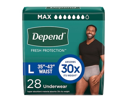 Depends Fresh Protection Adult Incontinence Underwear for Men (Formerly Fit-Flex), Disposable, Maximum, Large, Grey, 28 Count - 28.0 EA