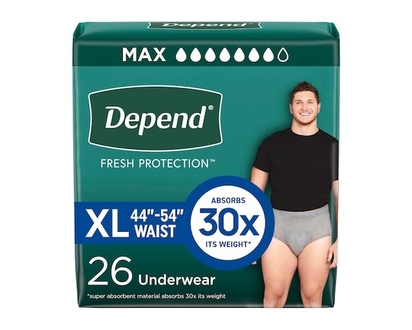 Depends Fresh Protection Adult Incontinence Underwear for Men (Formerly Fit-Flex), Disposable, Maximum, Extra-Large, Grey, 26 Count - 26.0 EA