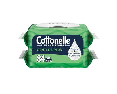 Cottonelle GentlePlus Flushable Wet Wipes with Aloe & Vitamin E, Adult Wet Wipes, 2 Flip-Top Packs, 42 Wipes Per Pack (84 Total Wipes) - 42.0 EA