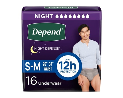 Sous-vêtements d’incontinence Depend Night Defense pour hommes, nuit, taille P/M, emballage de 16 - 16 CHA