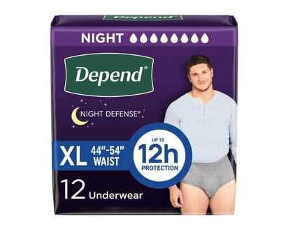 Depends Night Defense Adult Incontinence Underwear for Men, Disposable, Overnight, Extra-Large, Grey, 12 Count - 12.0 EA