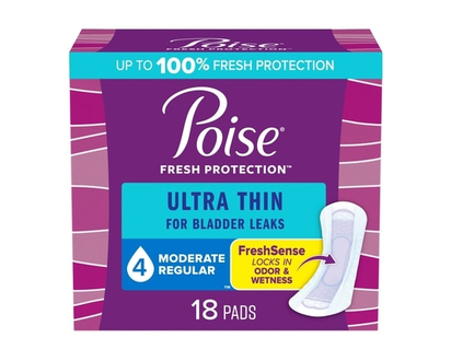 Poise Serviettes Ultra Minces Pour Incontinence, Absorption Moyenne, Longueur Ordinaire - 18 CHA