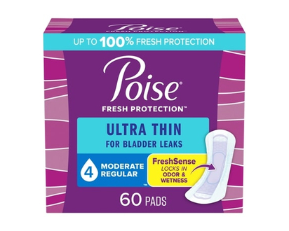 Poise Serviettes Ultra Minces Pour Incontinence, Absorption Moyenne, Longueur Ordinaire - 60 CHA
