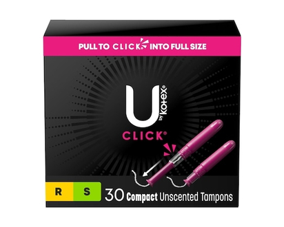 U by Kotex Click Compact Multipack Tampons, Regular/Super, Unscented, 30 Count - 30.0 EA