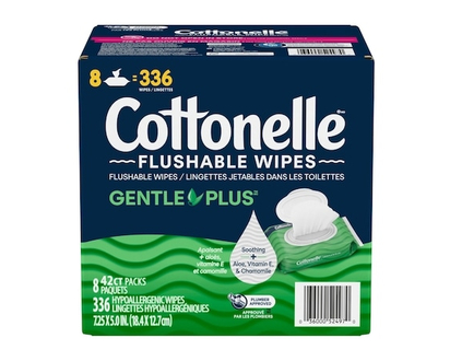 Cottonelle GentlePlus Flushable Wet Wipes with Aloe & Vitamin E, Adult Wet Wipes, 8 Flip-Top Packs, 42 Wipes per Pack (336 Total Flushable Wipes) - 33