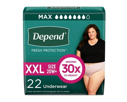 Depend Sous-vêtement d’incontinence Fresh Protection pour femmes, degré d’absorption maximal, TTG, couleur rosée, 22 unités - 22.0 EA