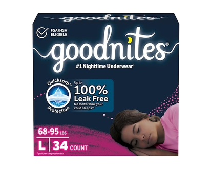 Goodnites Girls Nighttime Bedwetting Underwear, L (68-95 lbs), 34 Ct - 34.0 EA