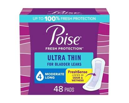 Poise Ultra Thin Incontinence Pads, Moderate Absorbency, Long Length - 48 EA