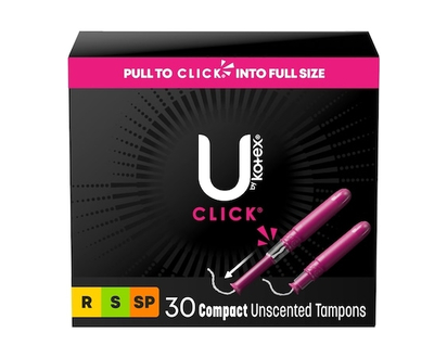U by Kotex Click Compact Tampons, Multipack, Regular/Super/Super Plus, Unscented, 30 Count - 30.0 EA