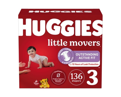 Huggies Little Movers Baby Diapers, Size 3 (16-28 lbs), 136 Ct - 136.0 EA
