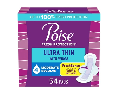 Poise Ultra Thin Postpartum Incontinence Pads with Wings, Moderate Absorbency, Regular Length, 54 Count - 54 EA