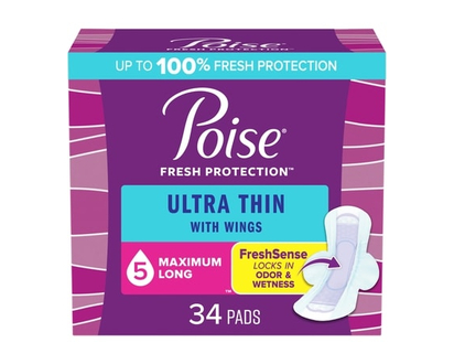 Poise Ultra Thin Postpartum Incontinence Pads, Maximum Absorbency, Long Length, 20 Count - 34 EA
