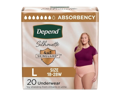 Depend Silhouette Adult Incontinence & Postpartum Underwear for Women, Maximum Absorbency, Large, Pink - 20 EA