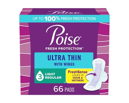 Poise Ultra Thin Postpartum Incontinence Pads with Wings, Light Absorbency, Regular Length, 66 Count - 66 EA