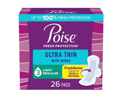 Poise Ultra Thin Postpartum Incontinence Pads with Wings, Light Absorbency, Regular Length - 26 EA