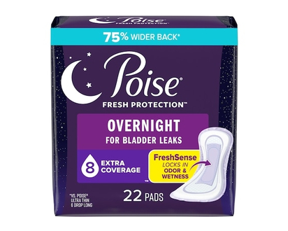 Serviettes d’incontinence ultraminces Poise pour femmes, degré d’absorption 8, absorption pour la nuit, longueur de la couverture extra - 22 CHA