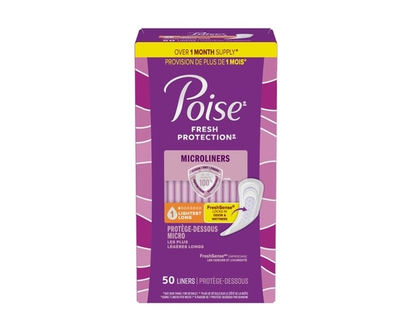 Poise Daily Microliners, Incontinence Panty Liners, 1 Drop Lightest Absorbency, Long Length - 50 EA