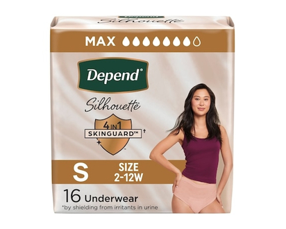 Depends Silhouette Adult Incontinence and Postpartum Underwear for Women, Small, Maximum Absorbency, Black, Pink and Berry, 16 Count - 16.0 EA