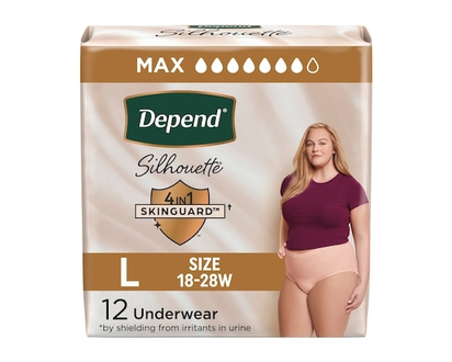 Sous-vêtements d’incontinence et de post-partum Depend Silhouette pour femmes adultes, grande, absorption maximale, rose - 12 CHA