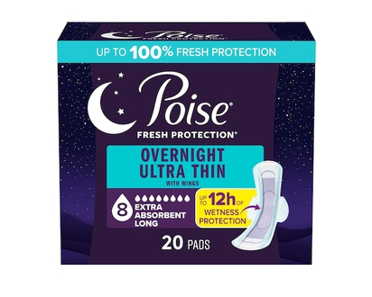 Poise Overnight Ultra Thin Incontinence Pads w/ Wings, Extra Absorb, Long, 20 Ct - 20.0 EA