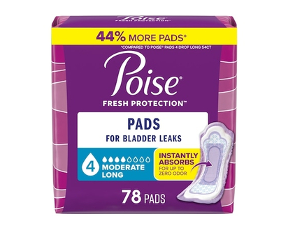 Poise Incontinence Pads & Postpartum Incontinence Pads, 4 Drop Moderate Absorbency, Long Length, 78 Count - 78 EA