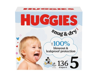 Huggies Snug & Dry Baby Diapers, Size 5 (27+ lbs), 136 Ct - 136.0 EA