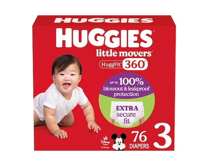 Huggies Little Movers HuggFit 360° Baby Diapers with 360° Waistband, Size 3 (16-28 lbs) - 76 EA