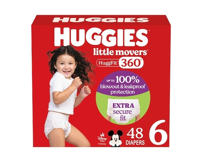 Huggies Little Movers HuggFit 360° Baby Diapers with 360° Waistband, Size 6 (35+ lbs) - 48 EA